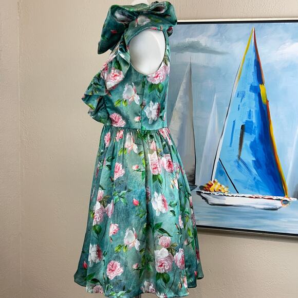 Carnet Como Dress Floral fit and flare. Ruffle collar. Fabric Made in Italy - Picture 3 of 6